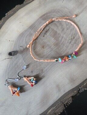 016 New Handmade Sage Bohème Puka Shell Braided Bracelets and earrings Set